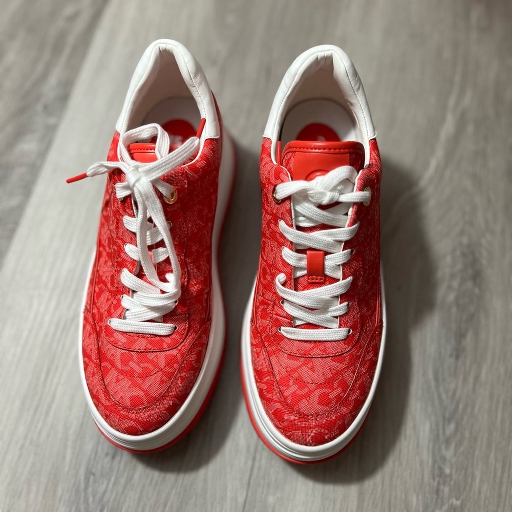 Michael Kors Hayes Lace up Platform Sneakers MK Signature Logo Red ✨brand new✨.